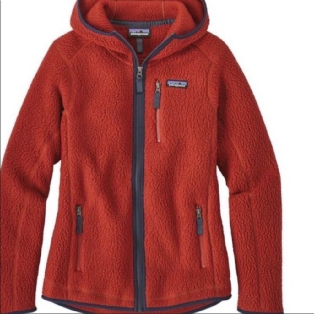 Retro pile hooded fleece Patagonia jacket XS roots red